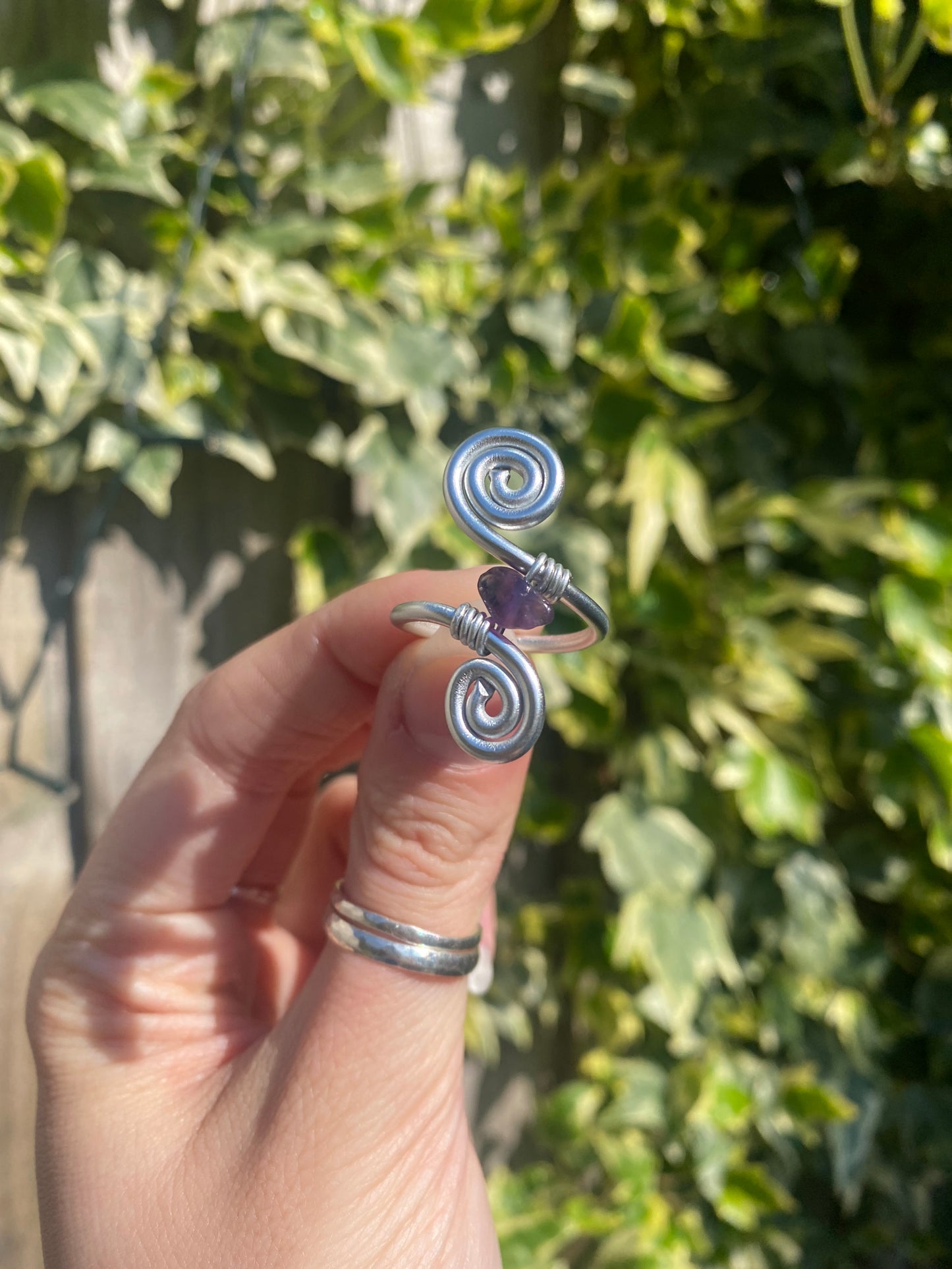 Amethyst spiral ring
