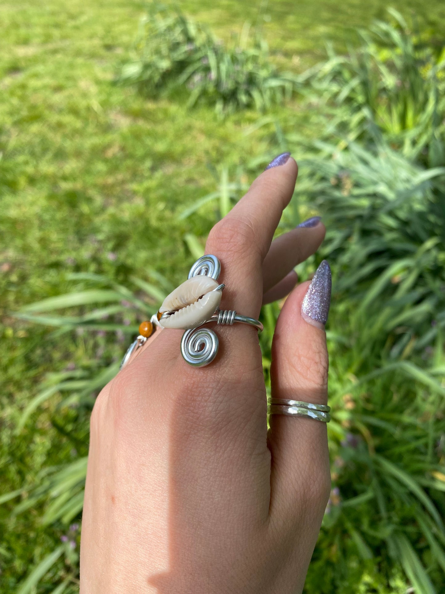 Cowrie Shell Spiral Ring