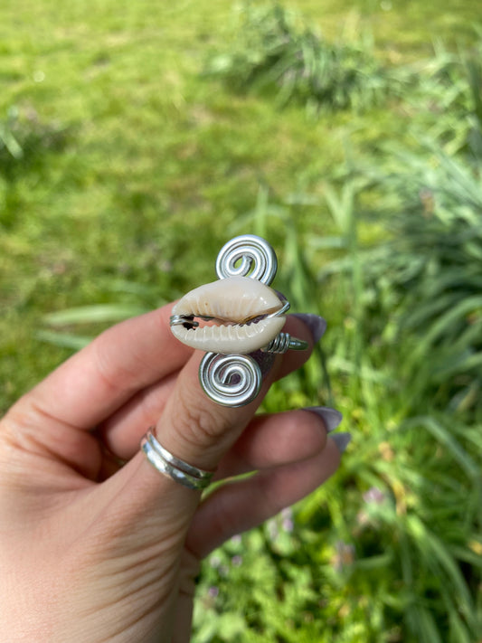 Cowrie Shell Spiral Ring