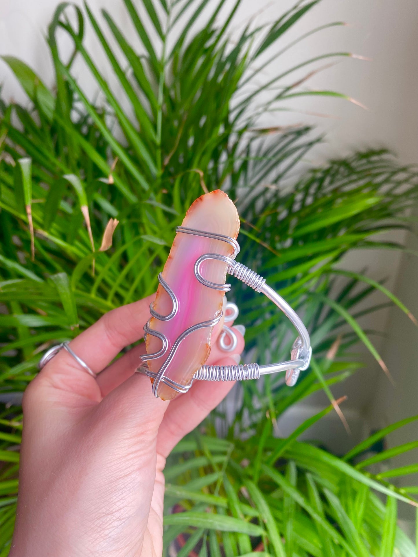 Pink Agate Swirly Cuff Bracelet