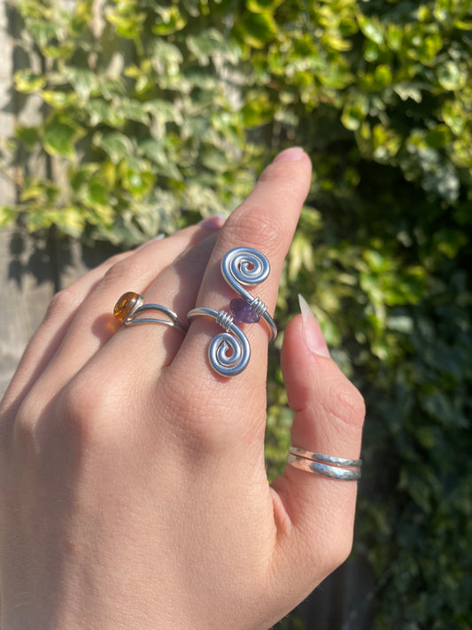 Amethyst spiral ring