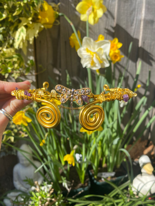 Golden Dragon Fly Crystal Necklace