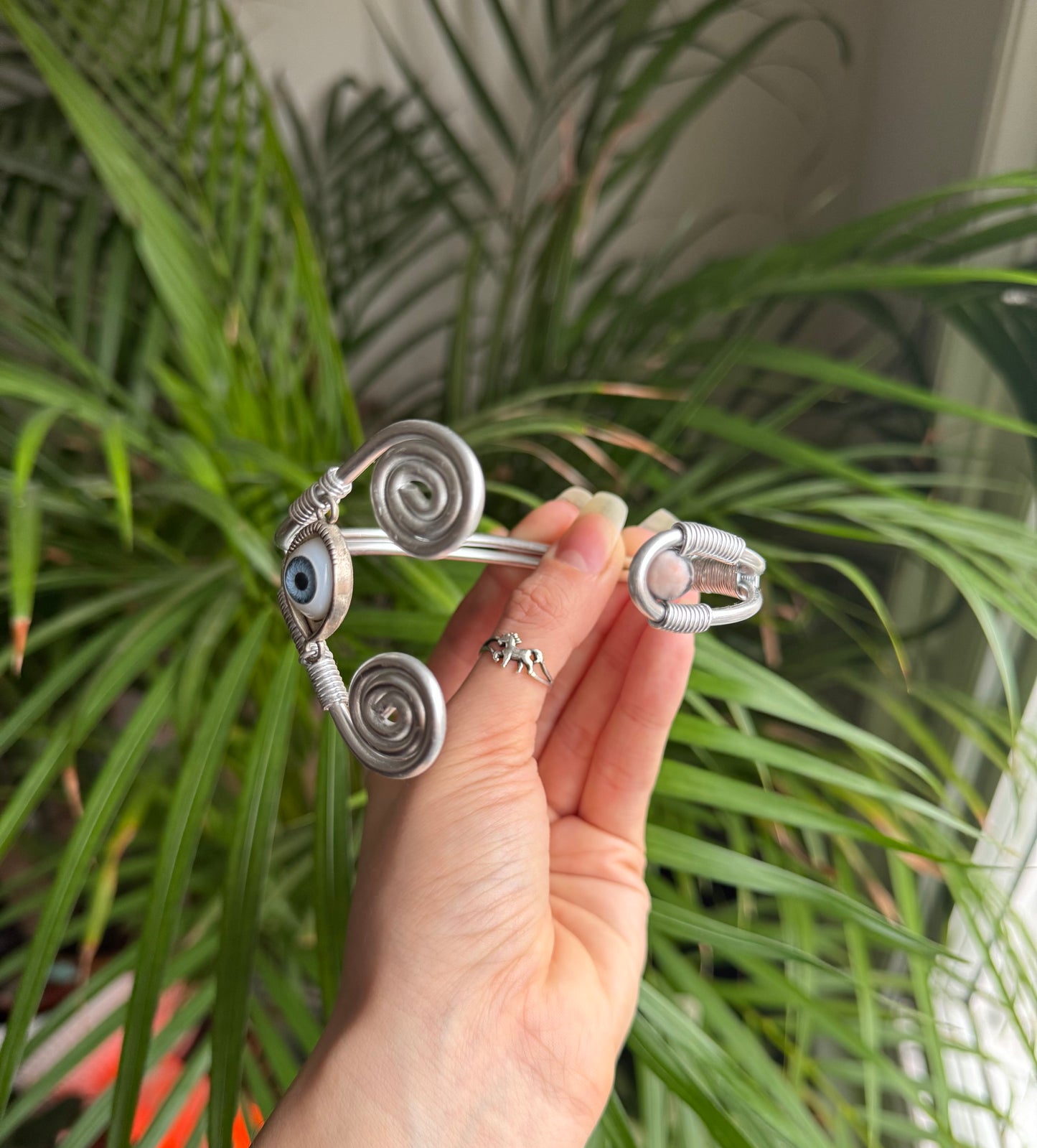 🧚🏼SAMPLE🧚🏼 Protection Eye & Pink Dalmatian Jasper Arm Cuff👁️
