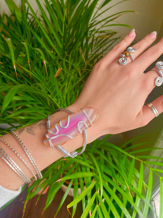 Pink Agate Swirly Cuff Bracelet